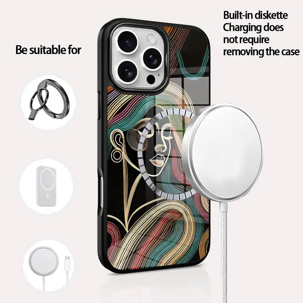 

Abstract Painting Phone Case For IPhone 16 15 14 13 12 11 Pro Max Plus Mini Magsafe Mirror Wireless Magnetic Cover