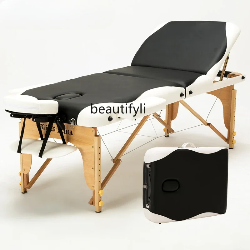 

Adjustable Folding Massage Bed Physiotherapy Massage Bed Solid Wood Tattoo Facial Bed Widened Household Multifunctional