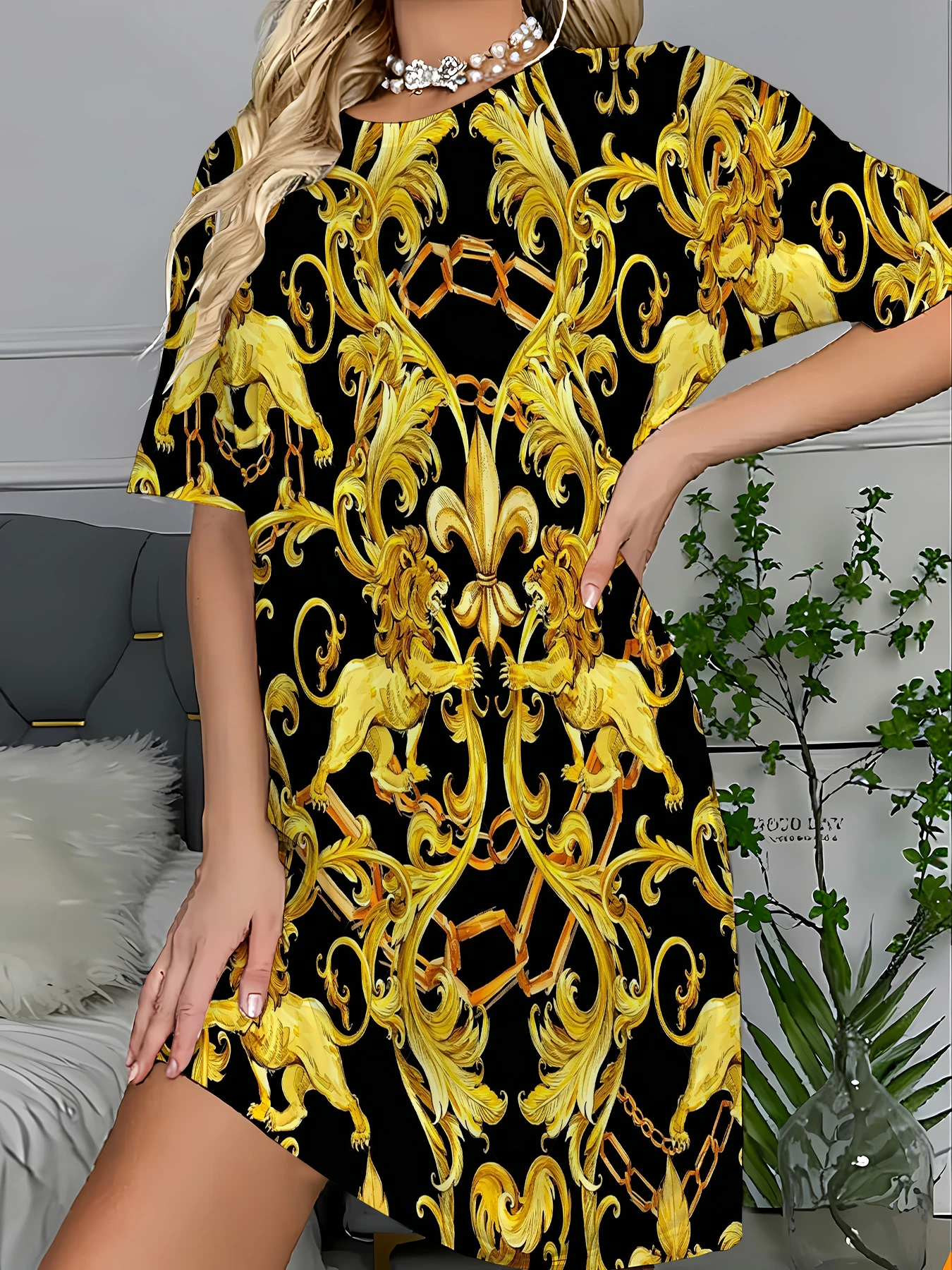 Women's Floral Print Short Sleeve Sleep Dress Cute Loose Nightgown Summer