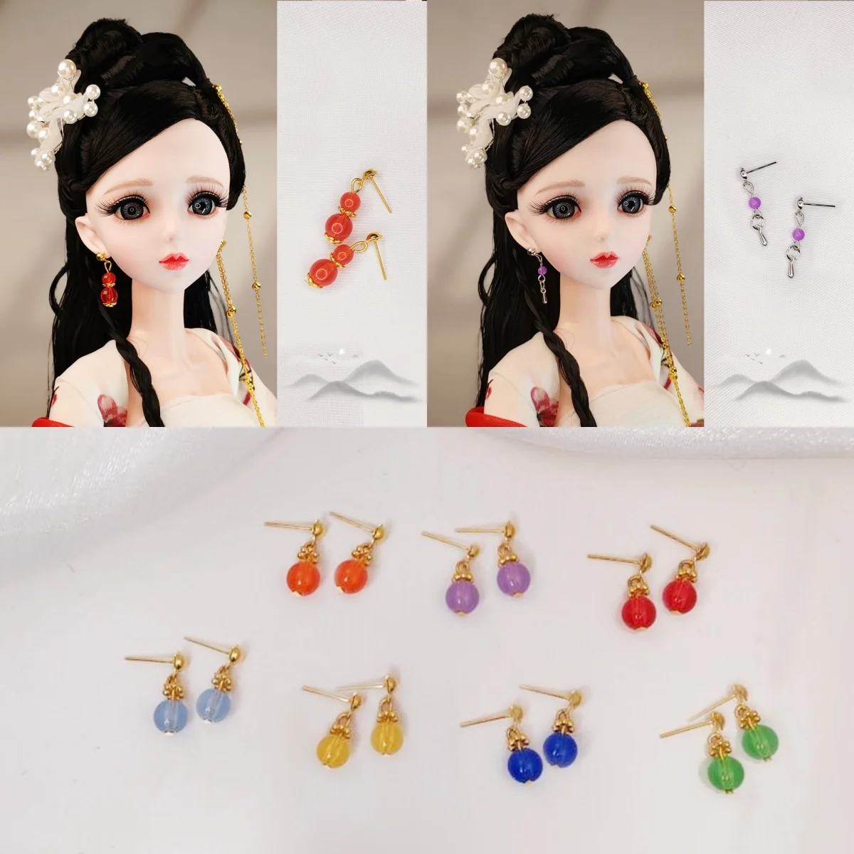 1/6 Doll Jewellery Parts Chinese Style Luxury Retro Colourful Gemstone Earring/Tassel Earrings For 30cm Supermodel Doll Dress Up