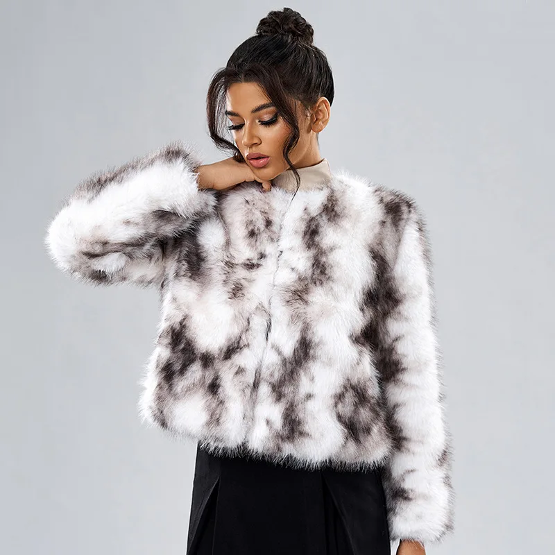 Women Faux Fur Coats Jackets Round Neck Short Coat Thick Warm Y2k Streetwear Jacket Work Casual Punk Outerwear Autumn Winter