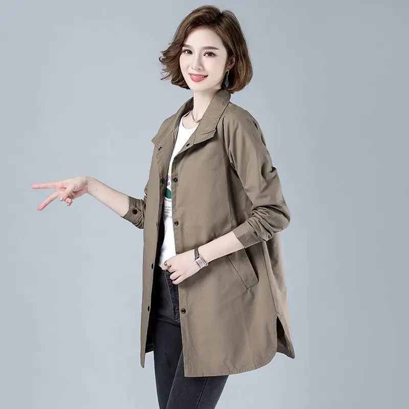 Lente Herfst Nieuwe Sle Lange Damesjas Ultra Grote Maat 300Pou Pure Kleur Dunne Bovenkleding Trendy Knoopdetail Jaet