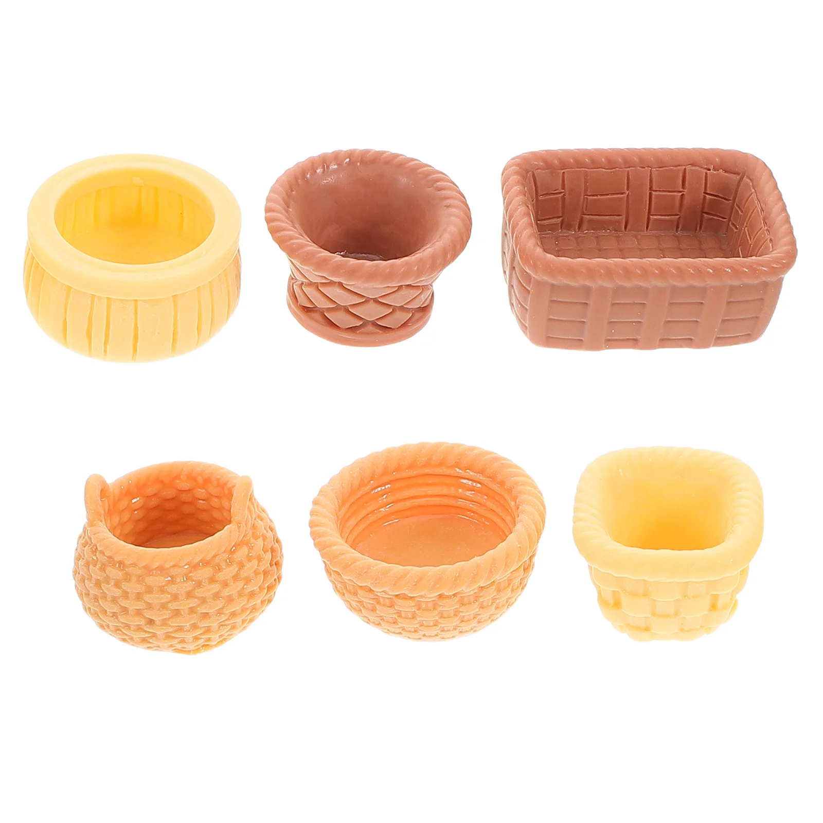 

6Pcs Miniature Resin Baskets for DIY Scenery Compact Tiny Fruit Basket Small Round Basket Miniature Photography Props
