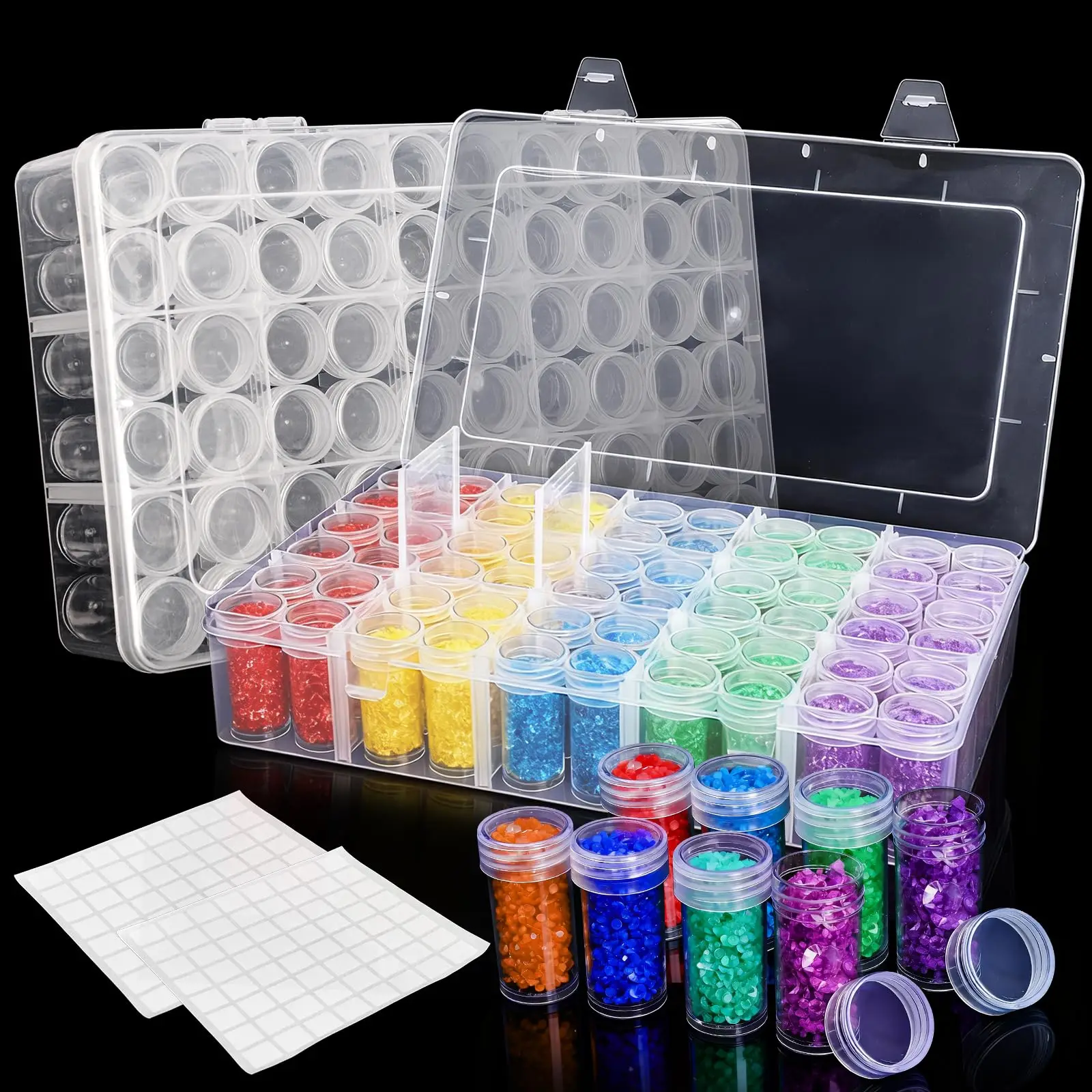 

2 Pack Diamond Art Storage Containers, 120 Grids Beads Organizer Box with Label Stickers, Plastic 5D Embroidery Accessories Stor