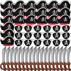 54Pcs Pirate Party Set Pirate Theme Supplie Halloween Costume Party 18Pirate Hat18Pirate EyePatche18Inflatable Sword for Cosplay