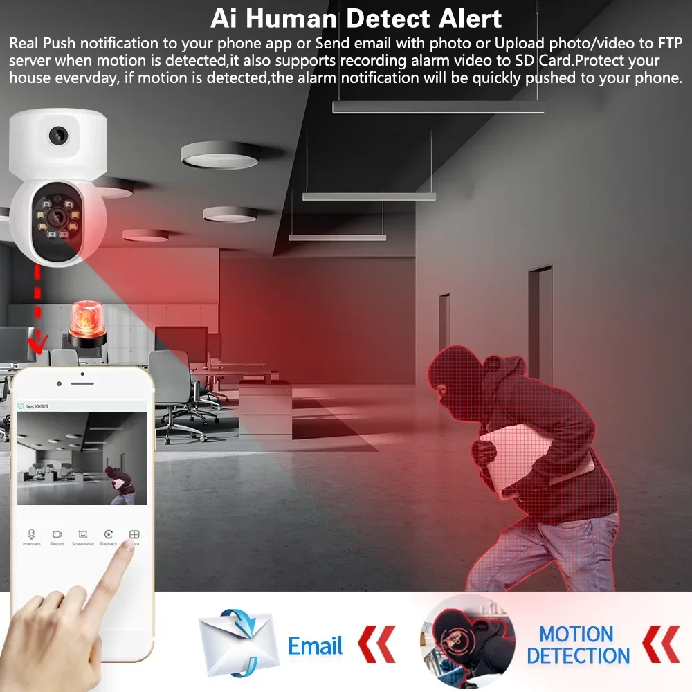 3K 6MP Smart Security Protection Wireless Monitoring Indoor Baby Pet Monitor 2.4Gwifi Mini IP Camera PTZ Auto Tracking ICSEE