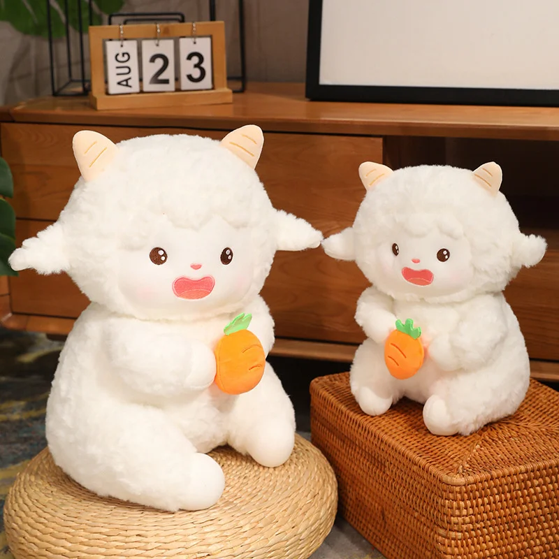 

23/30/40cm Cute Fluffy Sheep With Carrot Plush Toys Kawaii Stuffed Animal Soft Lamb Doll Head Rotatable for Kids Gift Home Decor