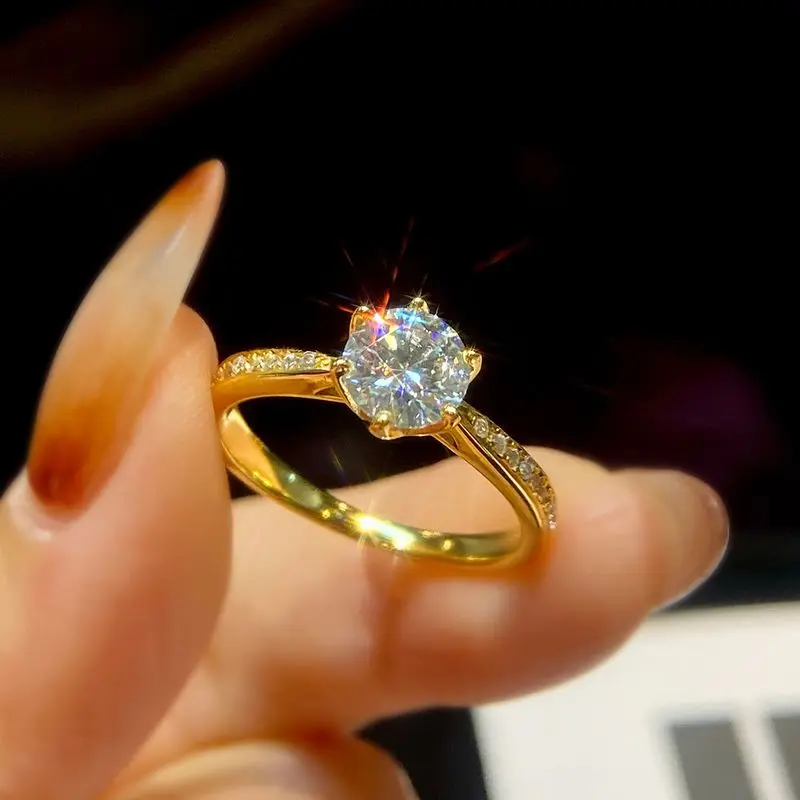 S925 فضة بريليانت 1CT VVS1 مويسانيتي مستدير خاتم الخطوبة الزفاف جودة عالية فاخرة غرامة مجوهرات للنساء #3