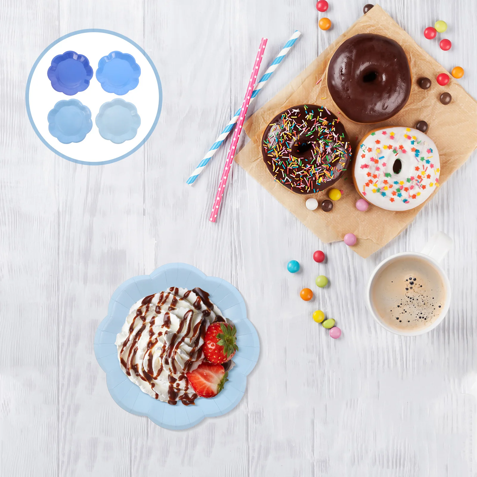 

40Pcs Gradient Blue Round Dessert Paper Plates 7 Inch Oil Water Resistant for Birthday Wedding Shower Tea Party