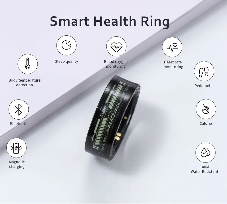 Smart Ring, Activity Tracker Men/Women for Health with Heart Rate, Blood Oxygen, Temperature, Pedometer, Sleep, APP Comp