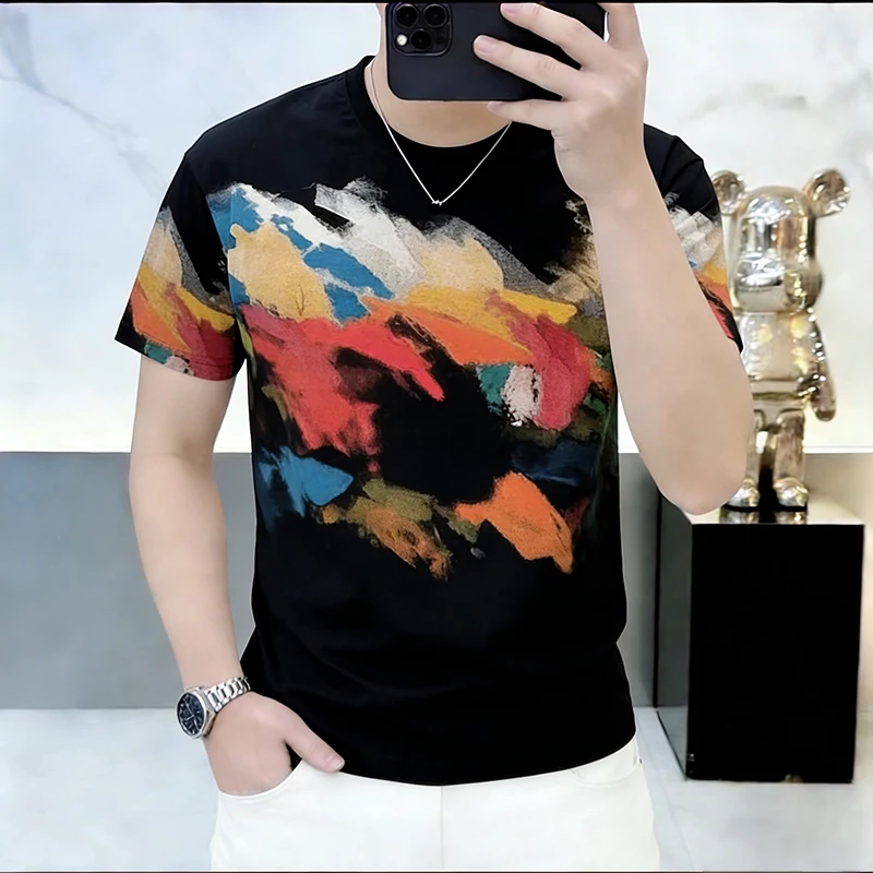 Skin-Friendly Breathable T Shirt For Men Short Sleeve Slim Fit Summer New Quality Viscose Polyester Elastane Camisetas De Hombre