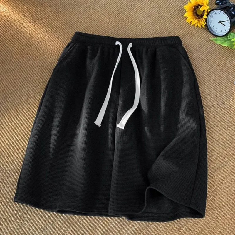 Simplicity Solid Color Loose Motion Pocket Men\'s Shorts High Quality Waist Drawstring Street Casual All-match Male Short