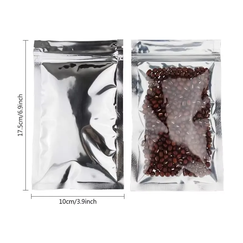 1000Pcs 17 Size Mylar Smell Proof Bags Resealable Flat Ziplock Bags Food Storage Packaging Pouch Clear Silver Aluminum Foil Bags