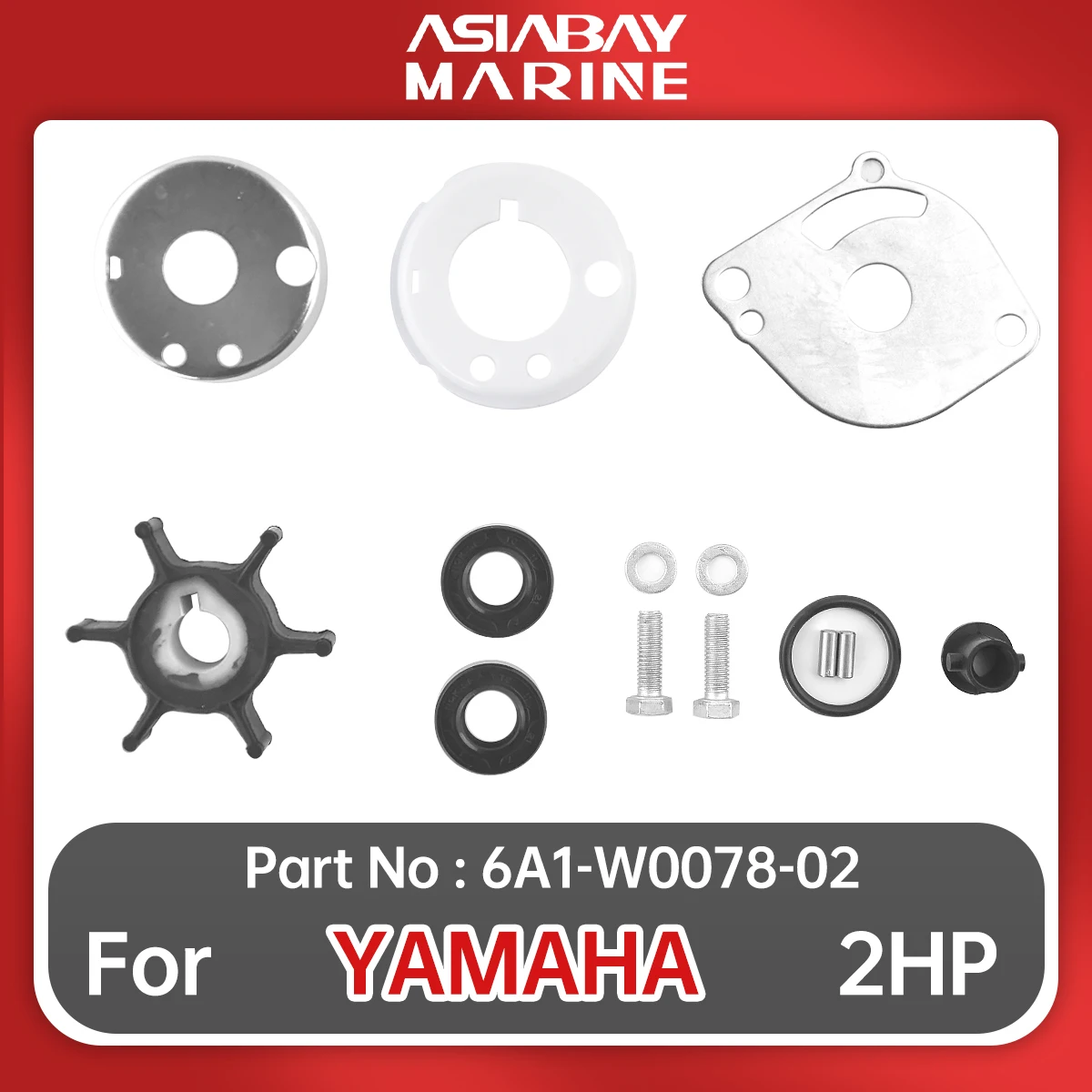 

6A1-W0078-02 Water Pump Impeller Repair Kit For Yamaha Outboard 2hp Ship Marine Boat Engine Part 646-44352-01