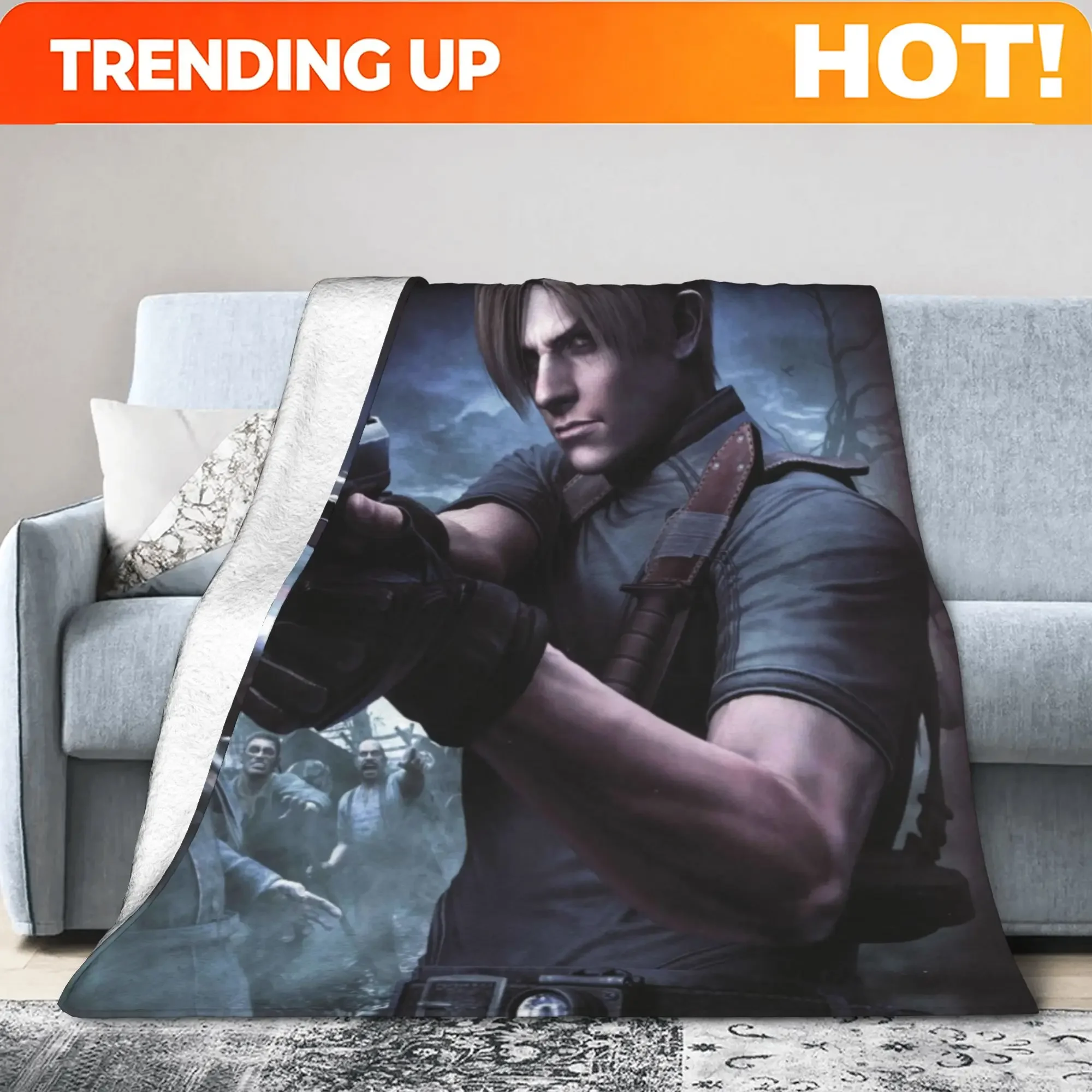 Custom Leon S. Kennedy Video Game Residents Evils 4 Warm Soft Blankets Kids Plush Throw Blanket Funny Flannel Bedspread Sofa Be