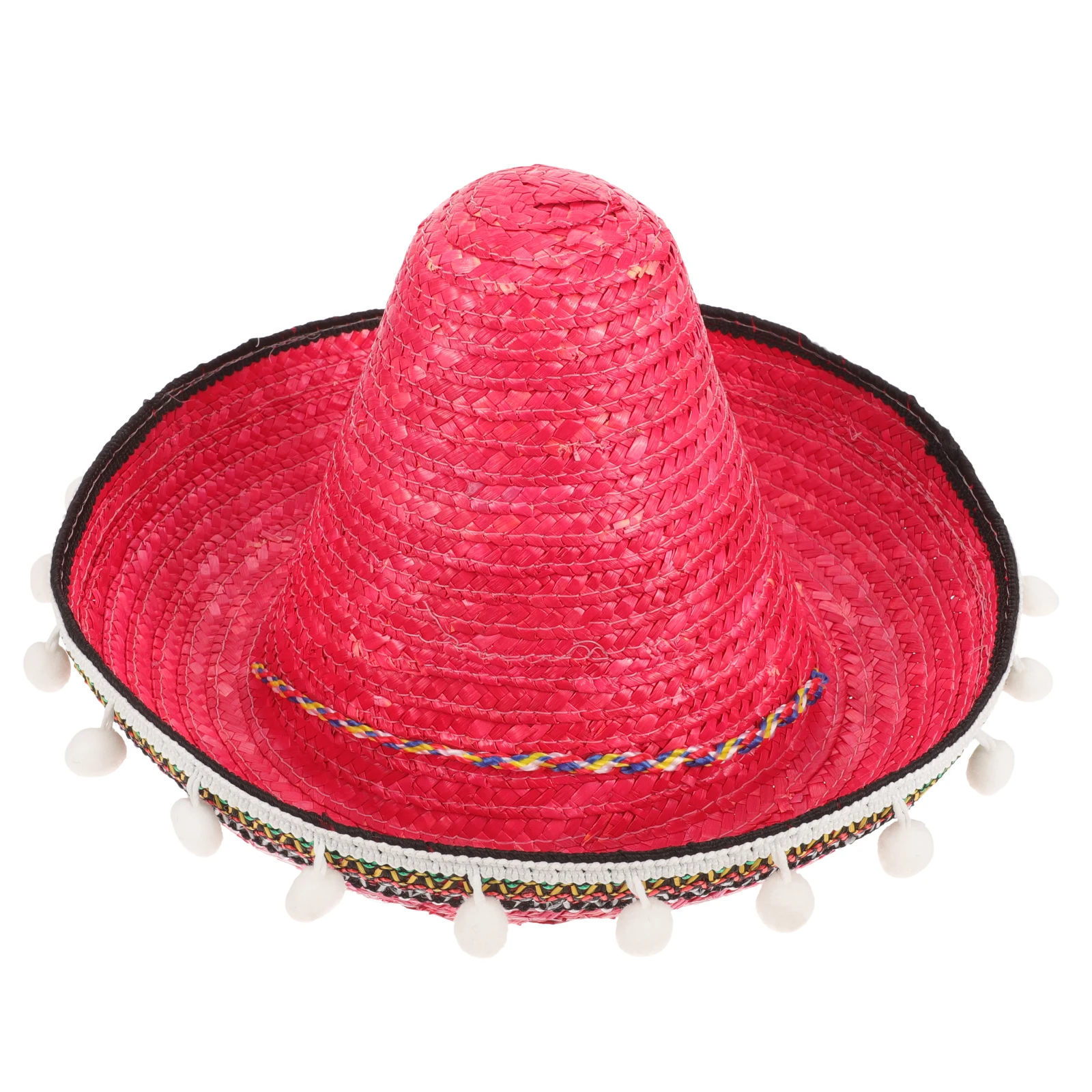 

Colorful Straw Sombrero Party Hats Parent child Mexican Pompom Children's Performance Dance Costume Props Wide Brim