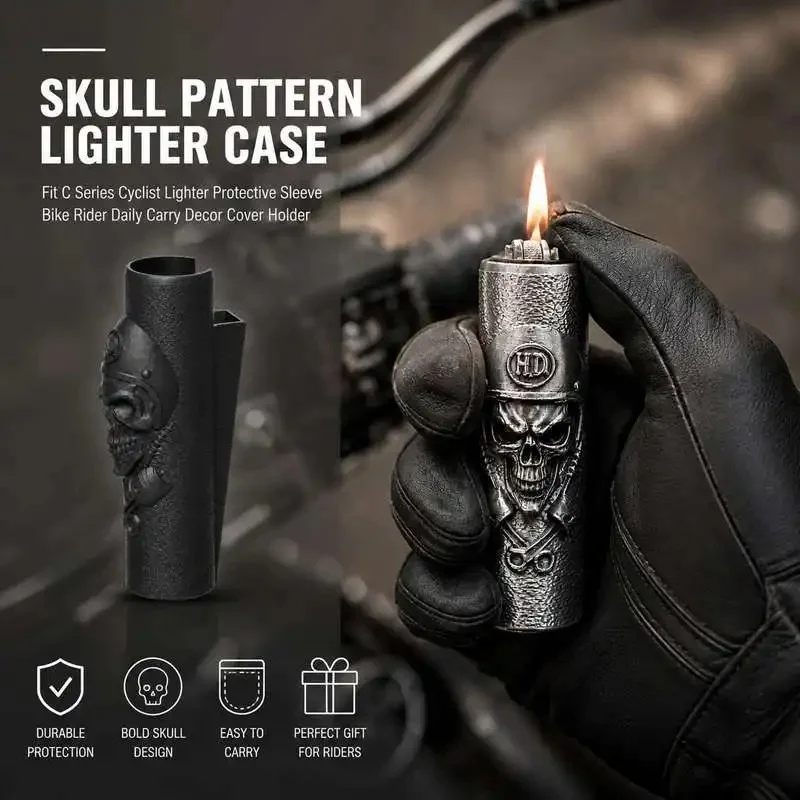 C Series Compatible Skull Pattern Lighter Cover Sleeve Rider Portable Flame Device Protector Storage Holder