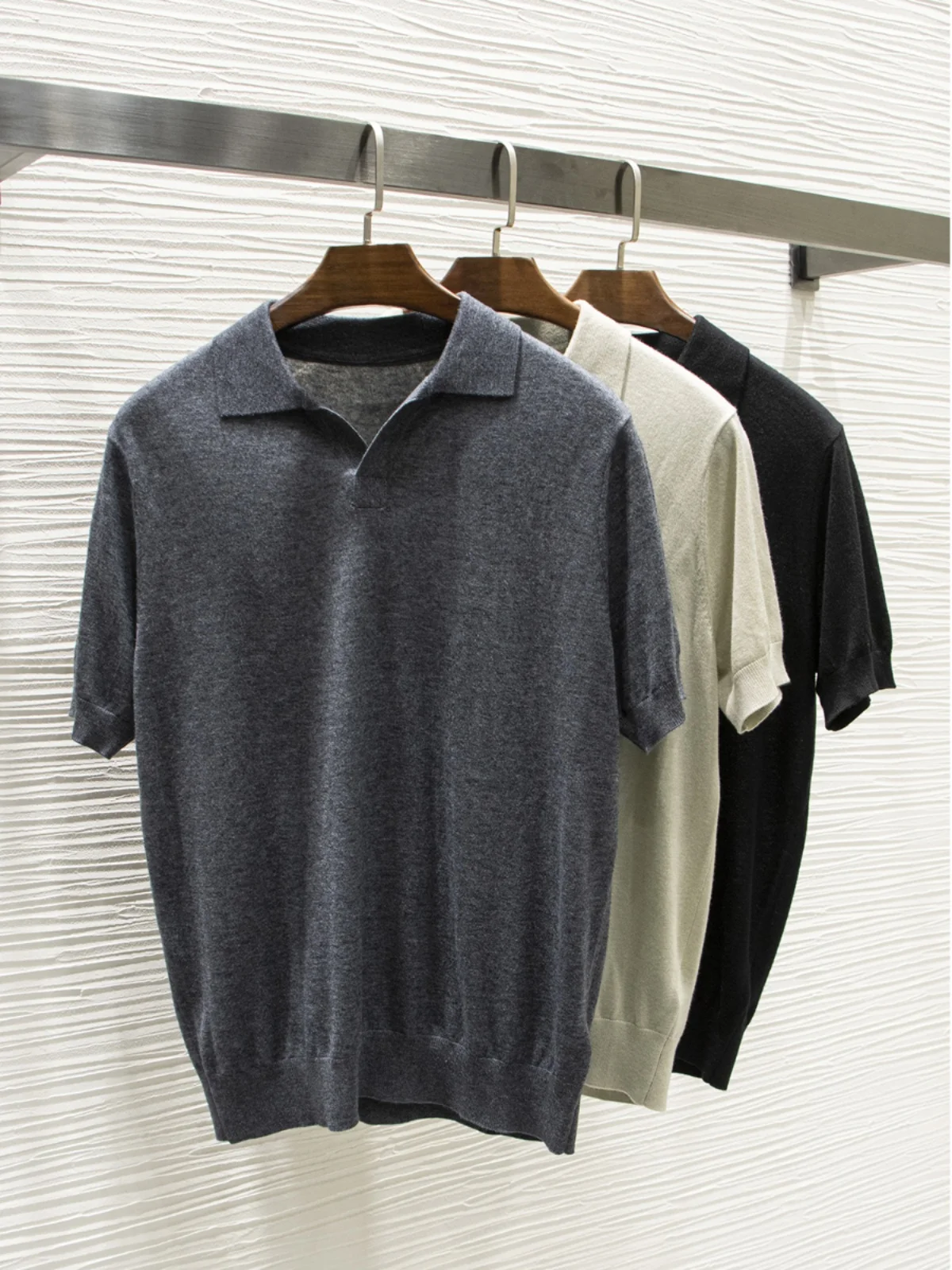

Original Flavor Tailored European Collar Luxury Summer Lightweight ort Sve Knitted Woolen Busin Casual Moisture ...