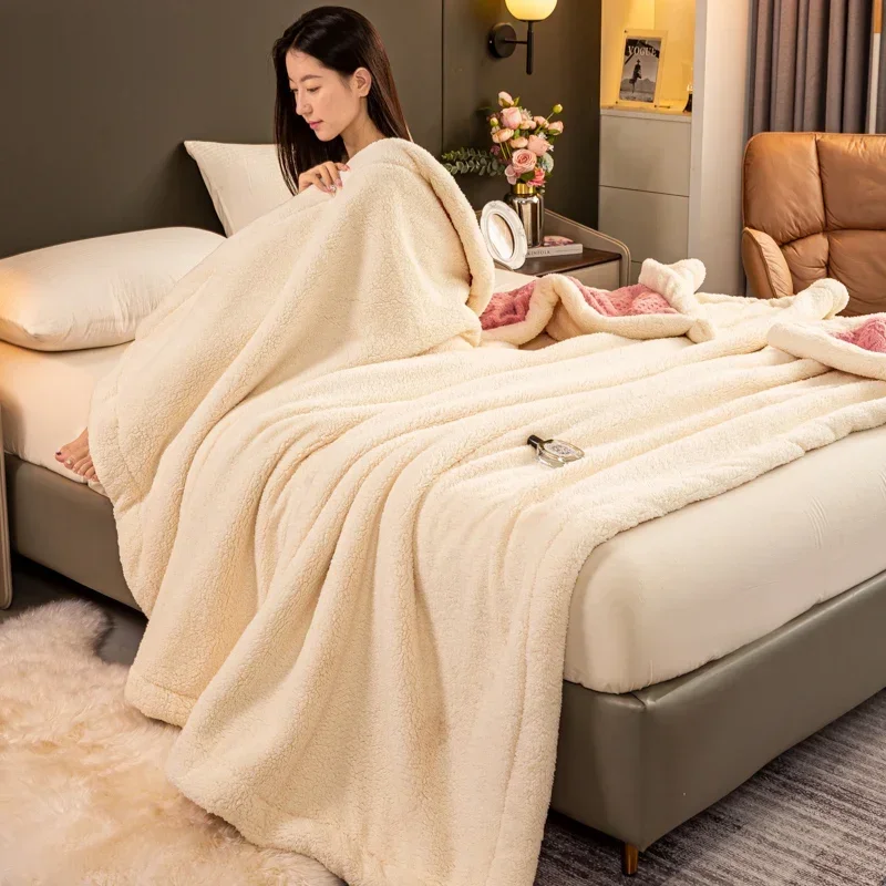 3D Letter Embossed Thick Velvet Blanket for Winter Queen Size Thickened Double Bed Blanket Comfort Warm Soft Fleece Comforter