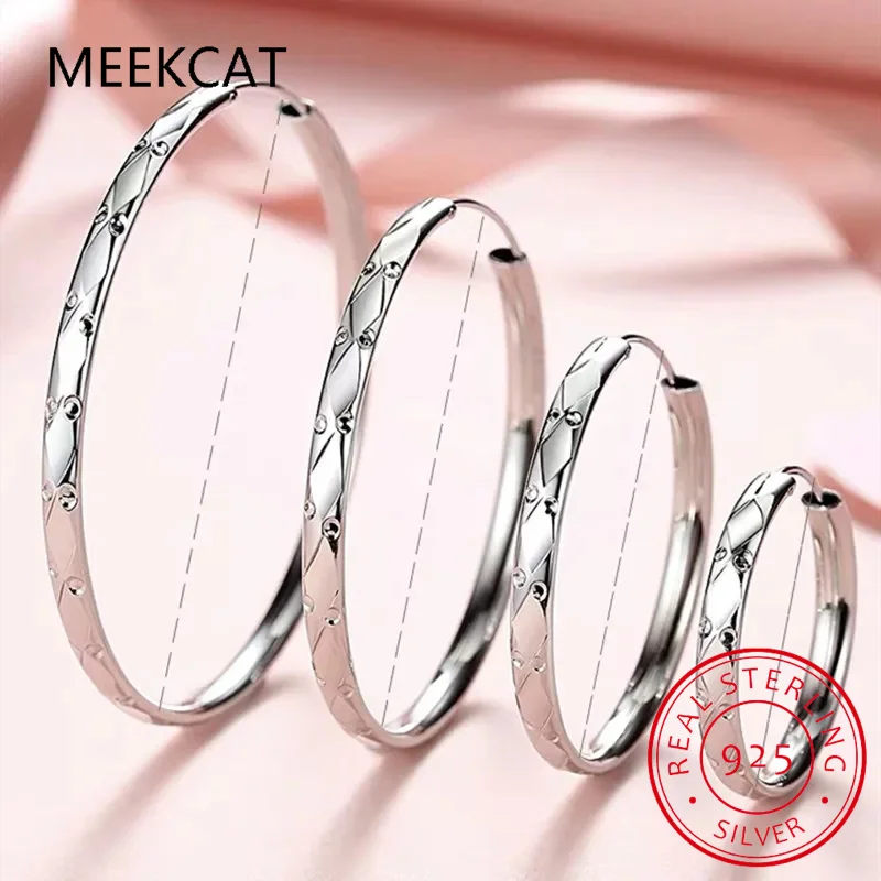 3/4/5/6CM 925 Sterling Silver Big Round Hoop Earrings For Women Fashion Party Luxury Quality Jewelry Accessories Christmas Gift