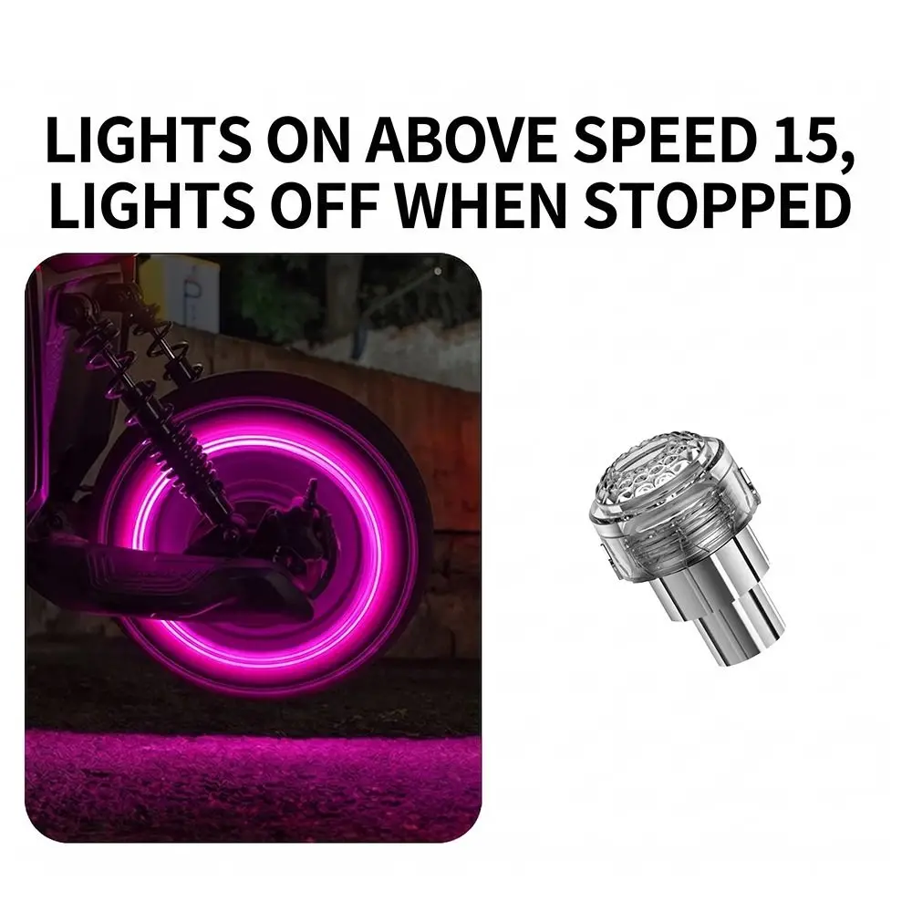 2Pcs Waterproof Tire Valve Caps Light Motion Sensor LED Flashing LED Neon Flash Lamp Colorful Dynamic Energy-saving