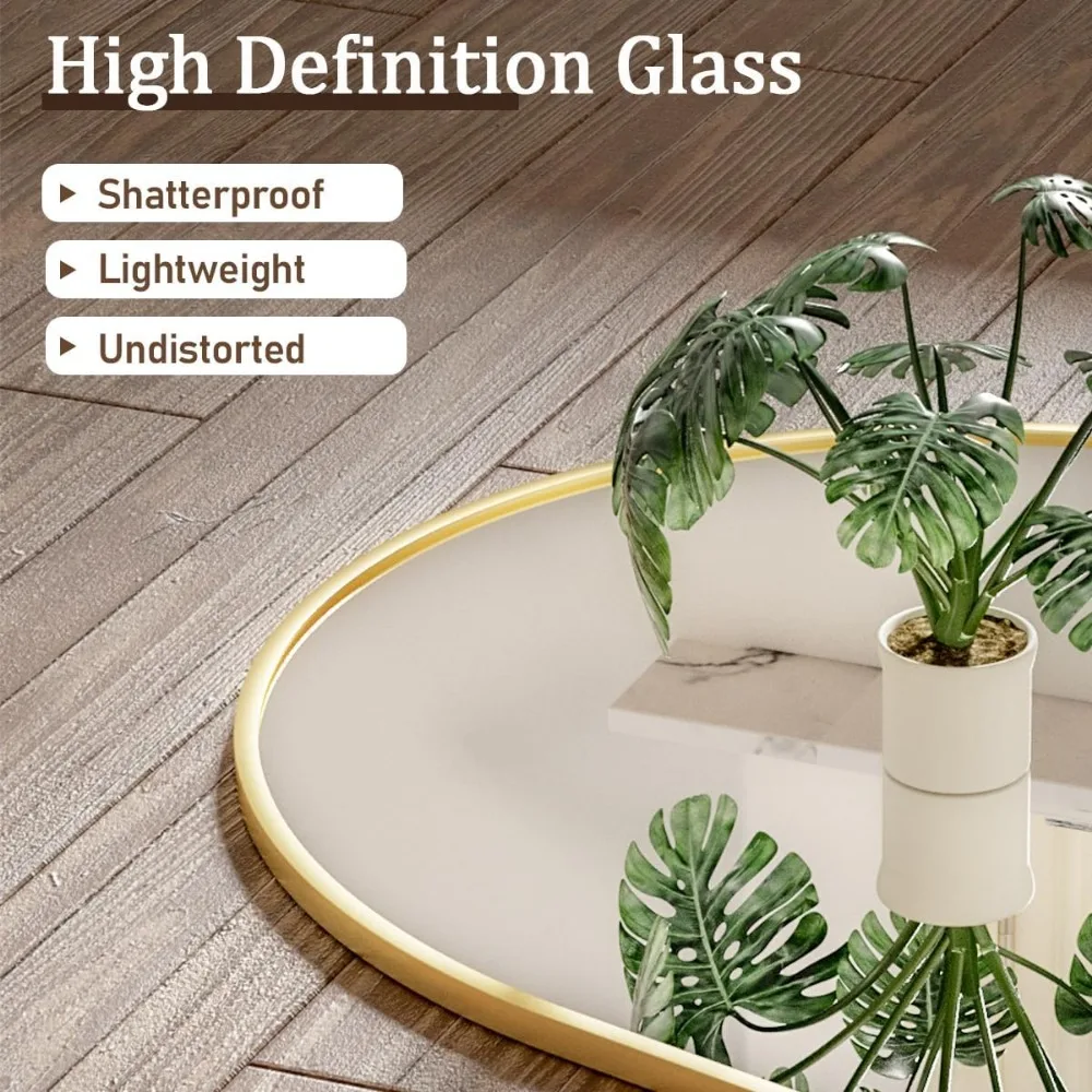 Espelho de chão dourado arqueado - Espelho de comprimento total de 65 polegadas para sala de estar - Reflexão elegante de corpo inteiro