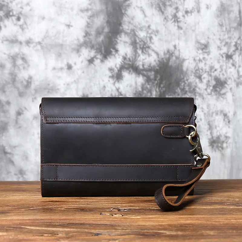 Nzpj Vintage Echt leder Herren Clutch Tasche verrückte Pferd Leder Handy tasche natürliche Top Layer Rindsleder Brieftasche für 8-Zoll-iPad – Detail 7