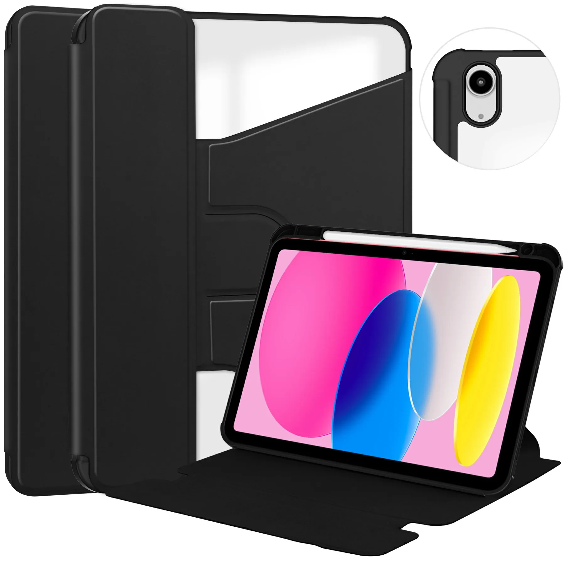 

For iPad (2025) / 10.9 (2022) Case 360 Degree Rotary Stand PU Leather + Acrylic Tablet Cover (Without Keyboard) - Black