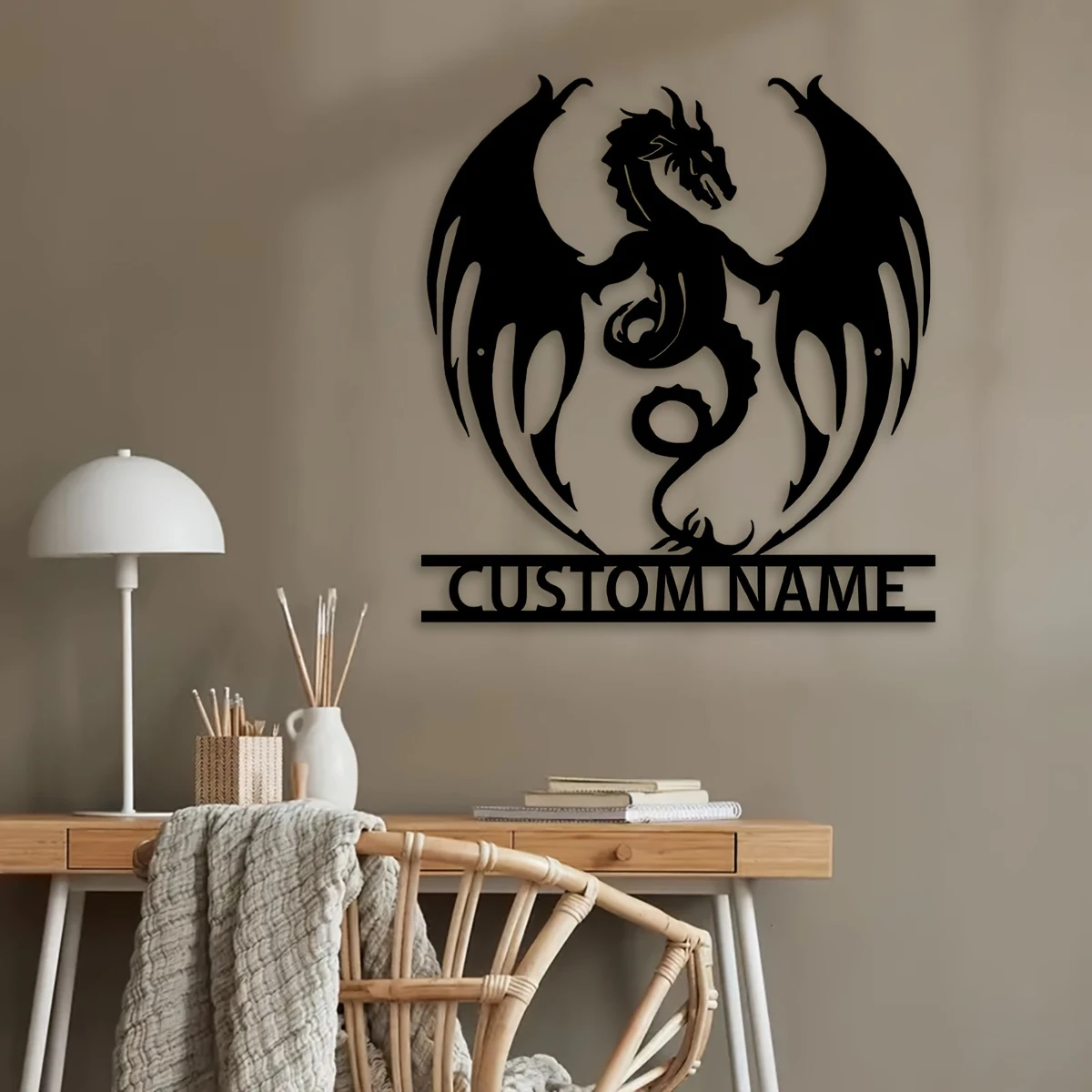 Customizable Metal Flame Dragon Wall Art Personalized Farmhouse Style Decor Custom Name Gift for Porch Courtyard view 6