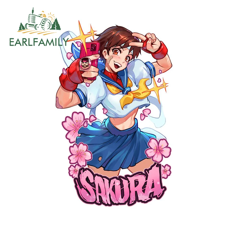 EARLFAMILY 13cm X 8.2cm for Sakura Kasugano Laptop Stickers Short Hair Energy Girl Half Body Decor Creativite Vinyl Car Styling