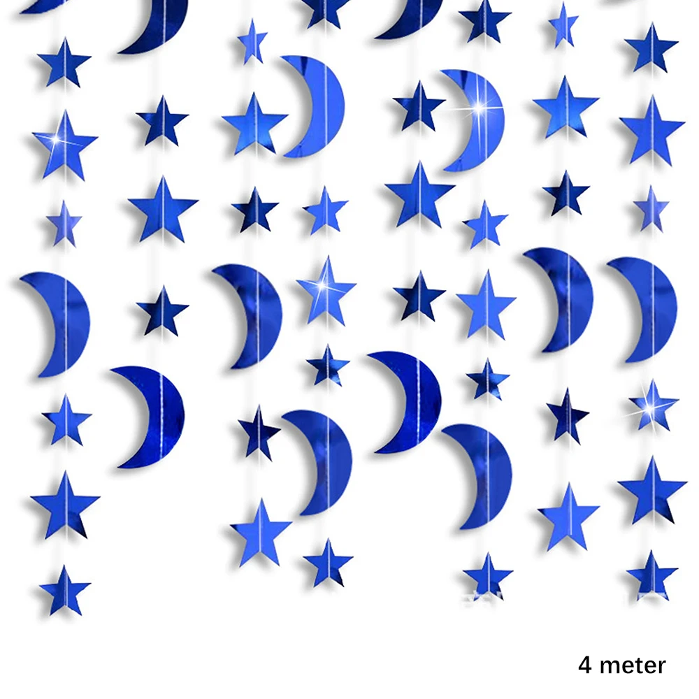 Ramadan-Papierbanner, Dekor, Eid Mubarak, hängende Dekoration, Glitzer, Gold, Blau, Mond, Stern, Papierschnur, Girlande, Ramadan-Dekor 2026 – Detail 4