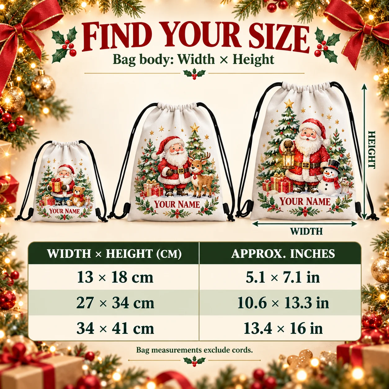 1PC Christmas Theme Customized Image Drawstring Backpack, Santa Claus Design Christmas Gift Storage Pouch, Party Candy Bag ﻿