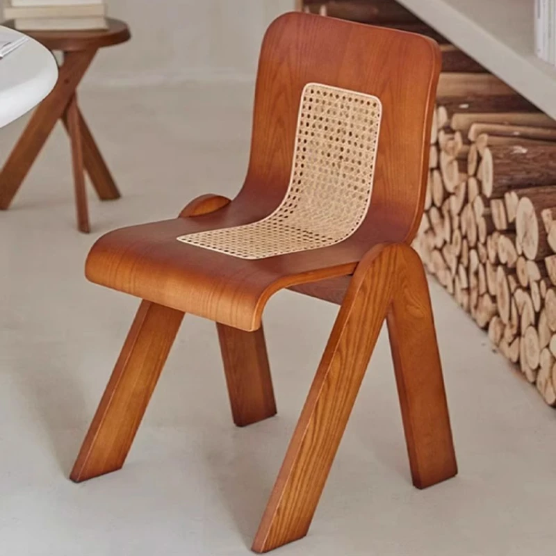 

Medieval chair Solid wood home retro Nordic creative designer Cafe wabi-sabi rattan backrest