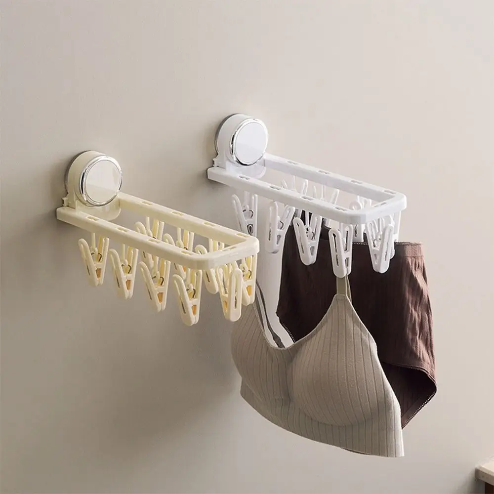 New Wall Mounted Suction Cup Hanger Non Perforated Multifunctional Drying Sock Rack with Clip U-Shaped Clothes Drying Racks