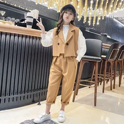 Suits for Girls Vest T-shirt Trousers Three-piece Teen School Uniform Autumn Children's Clothing Fashion Handsome Kids Costumes