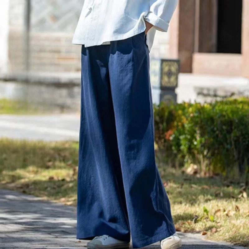

New Skin-Friendly Comfortable Cotton-Linen Wide-Leg Pants Autumn Robe-Style Literary Casual Pants Versatile Linen Women's Pants
