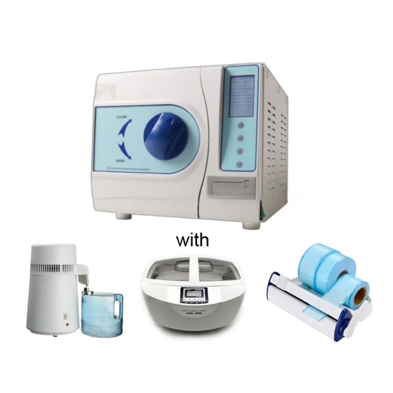 Economical Class B De ntal Autoclave Sterilizer Set 12L - 23L With Water Distiller Ultrasonic Cleaner Sealing Machine