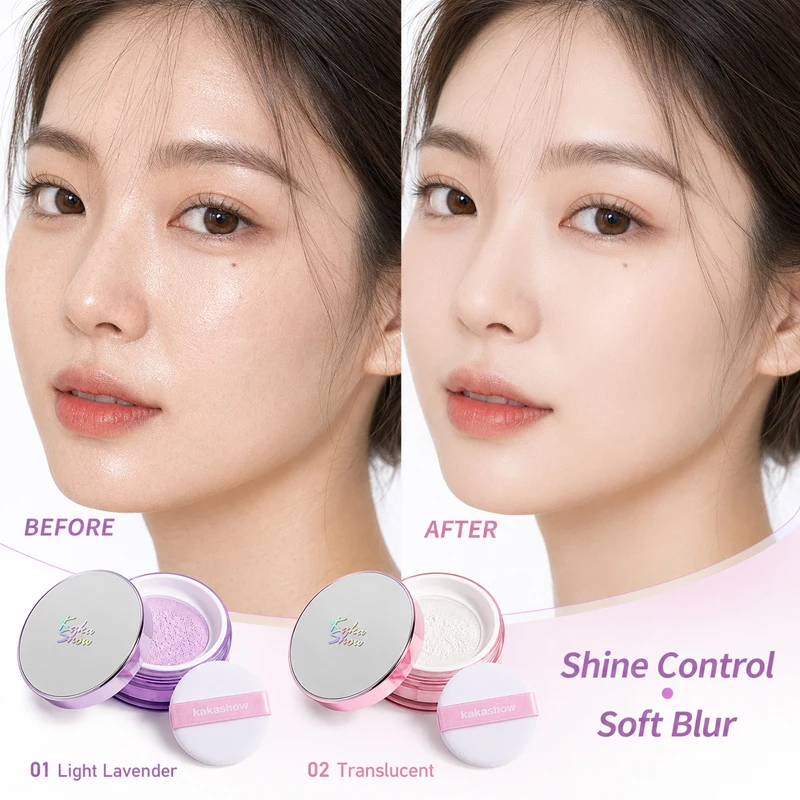 KAKASHOW Loose Setting Powder 2 Shades Translucent Lavender Oil Control Blur Pores Brighten Dull Skin Ultra Fine Lightweight Lon