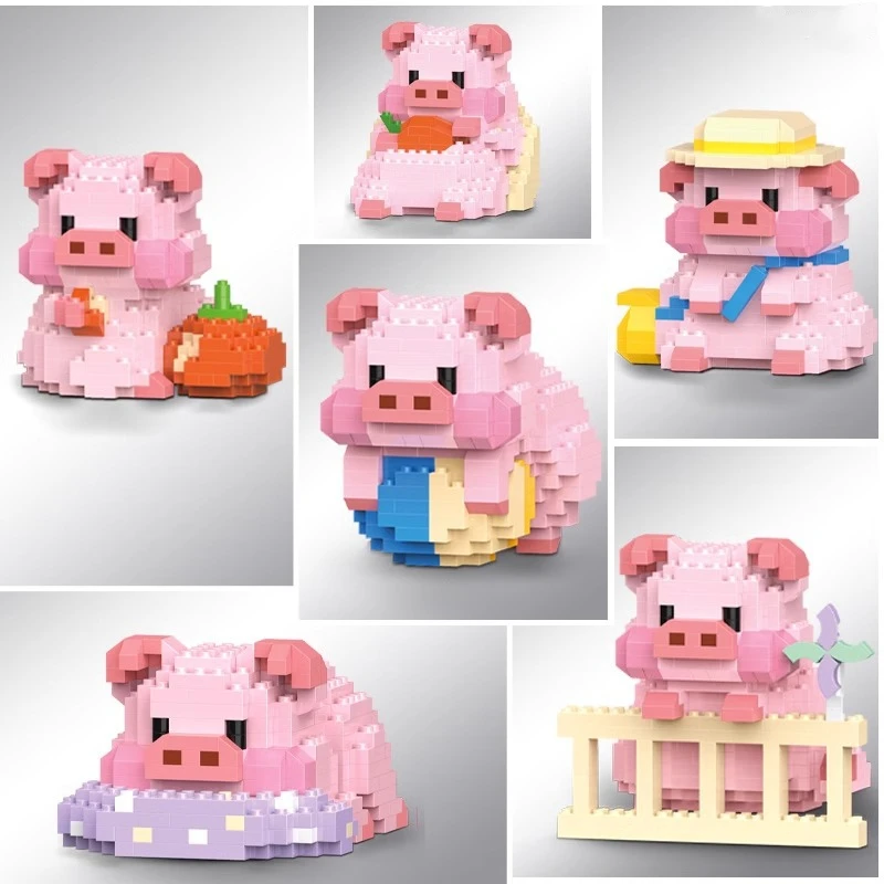 Creative Cute Pig Cartoon Doll Small Particle Building Block Toy Children Girls Gift Assembled Puzzle Model
