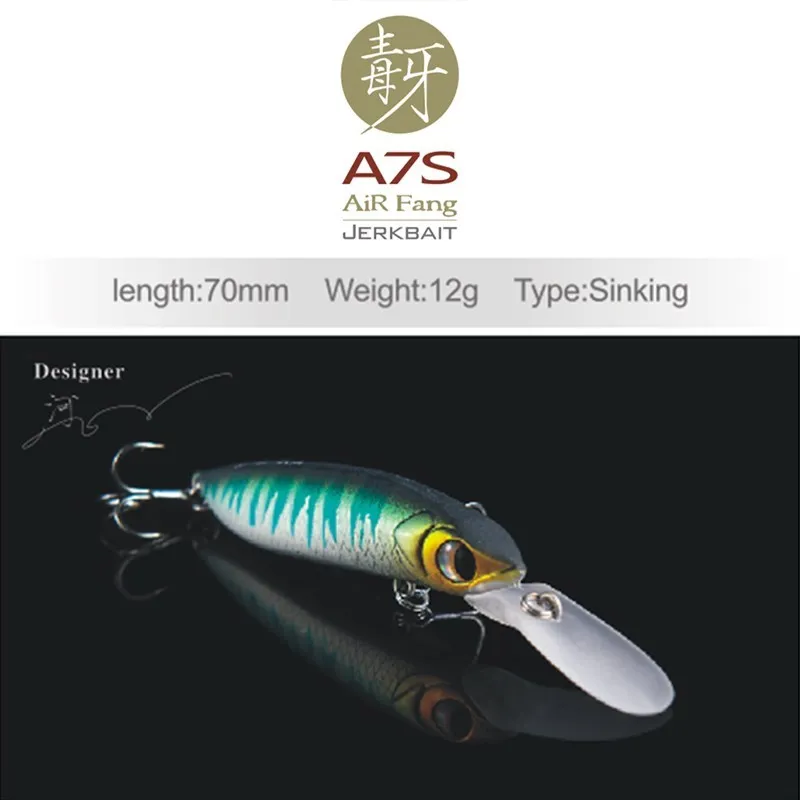 

Lurefans A7S 12g длинная губа тонущие воблеры в форме гольяна 70 мм Искусственные джеркбейты, воблеры, приманка для морской рыбалки Baits