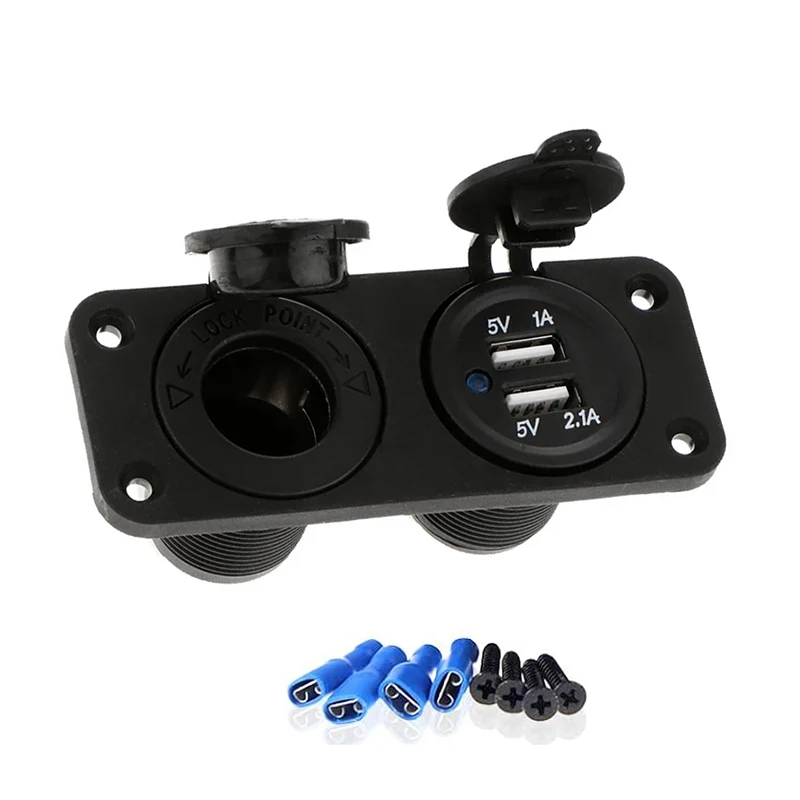 

Cigarette Lighter Socket Splitter 12V Dual USB Charger Power Adapter Outlet for Car Boat Marine Motorcycle Scooter RV DIY Kit