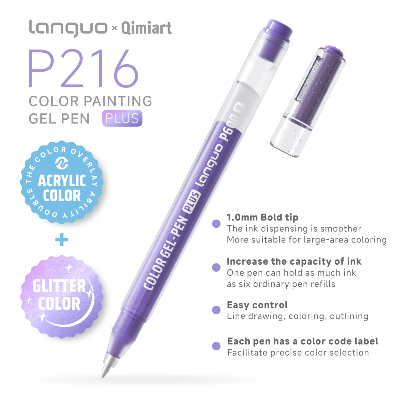 216 Colors (144 Acrylic Colors + 72 Glitter Colors) Painting Gel Pen Set 1.0mm Fine Tip Journal Pen Plus Colored Fluorescent Gel Pens for Doodling, Hand-Drawn Posters, Watercolor Pens with Large Capacity, Strong Three-Dimensional Effect/Stark Color Overlay, Suitable for Journals, Greeting Cards, DIY Art Creations