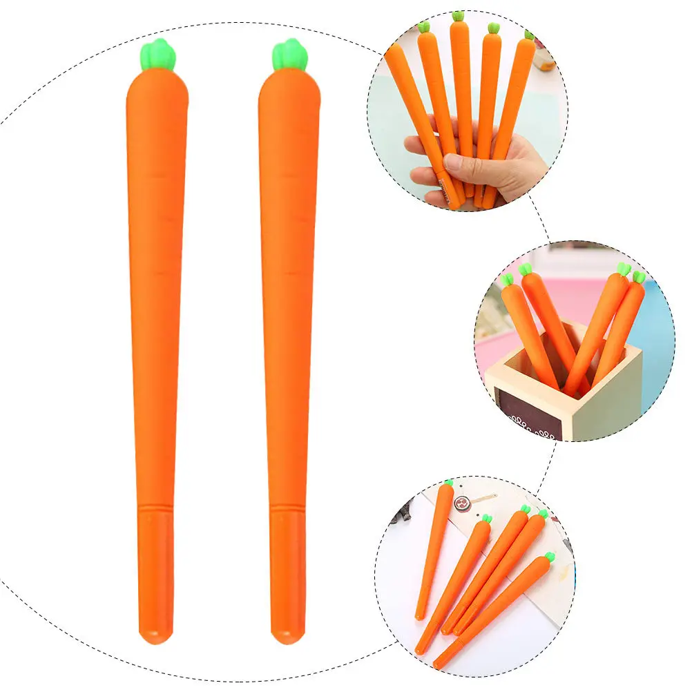 2Pcs Carrot Gel Ink Pen Soft Silicone Grip Lightweight Easy Carry Smooth Flowing Ink Fine Nib Gel Pen for Students Teachers