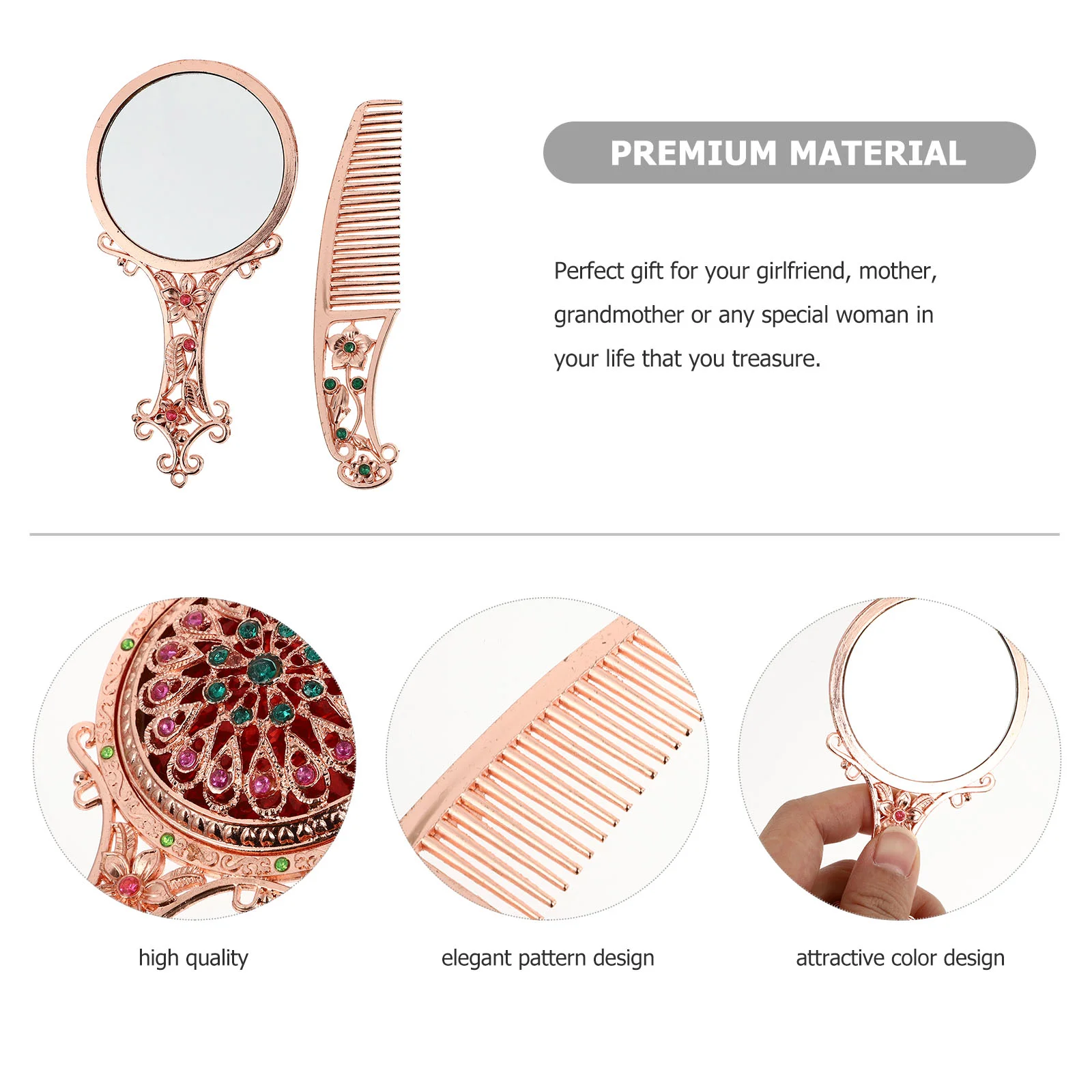 Hollow Makeup Mirror Comb Unbreakable Handheld Vanity Set Exquisite Exiquite Mini Gilded