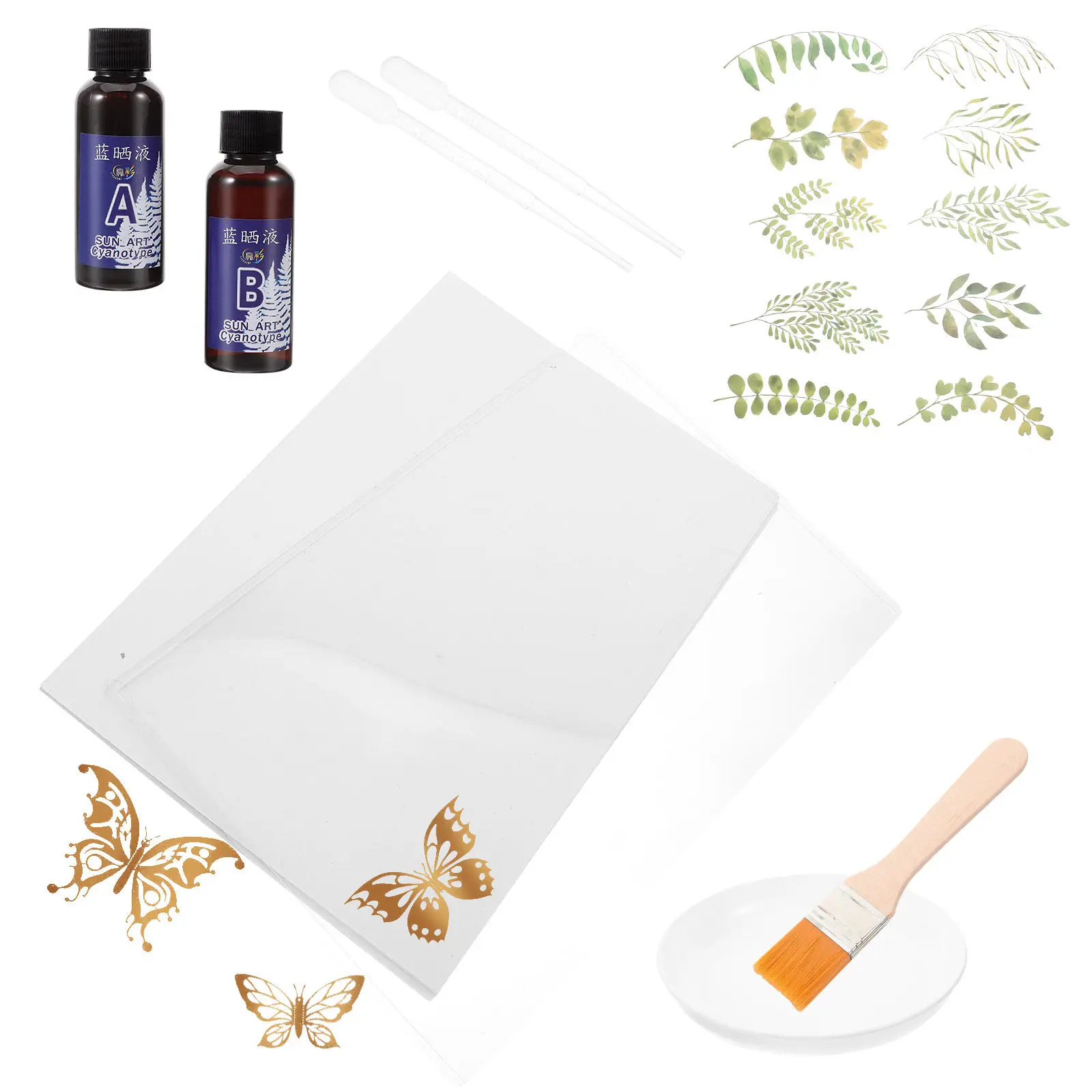 

1Set DIY Cyanotype Kit Cyanotype Printing Liquid Crafts Supplies Basic Set Watercolor Paper for Detailed Designs