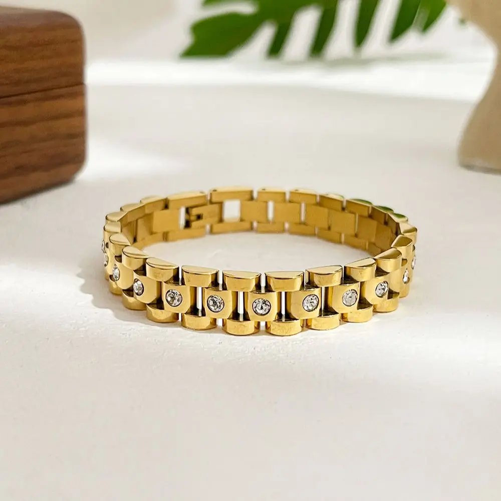 Light Luxury White Diamond Titanium Steel Bracelet For Women Vintage 18K Gold Colorless Bracelets Fashion Aesthetic Jewelry