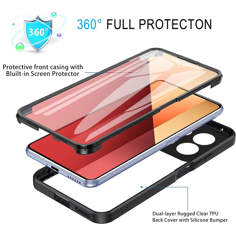 For Xiaomi Poco M6 Pro 4G 360 Full Shockproof Clear PC Case For Poko Little Poco M6Pro M 6 POCOM6 4G Pro Screen Protection Cover