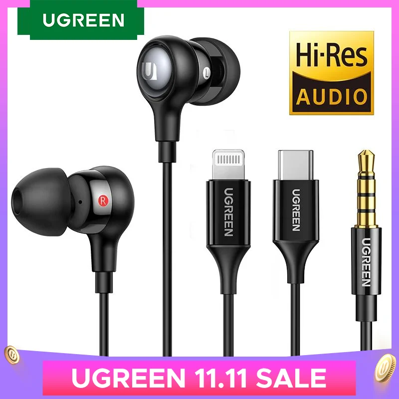 UGREEN Wired Earphone With Microphone In Ear 3.5mm Noise Cancelling USB Type C Lightning Earphones For iPhone 15 Pro Max Xiaomi