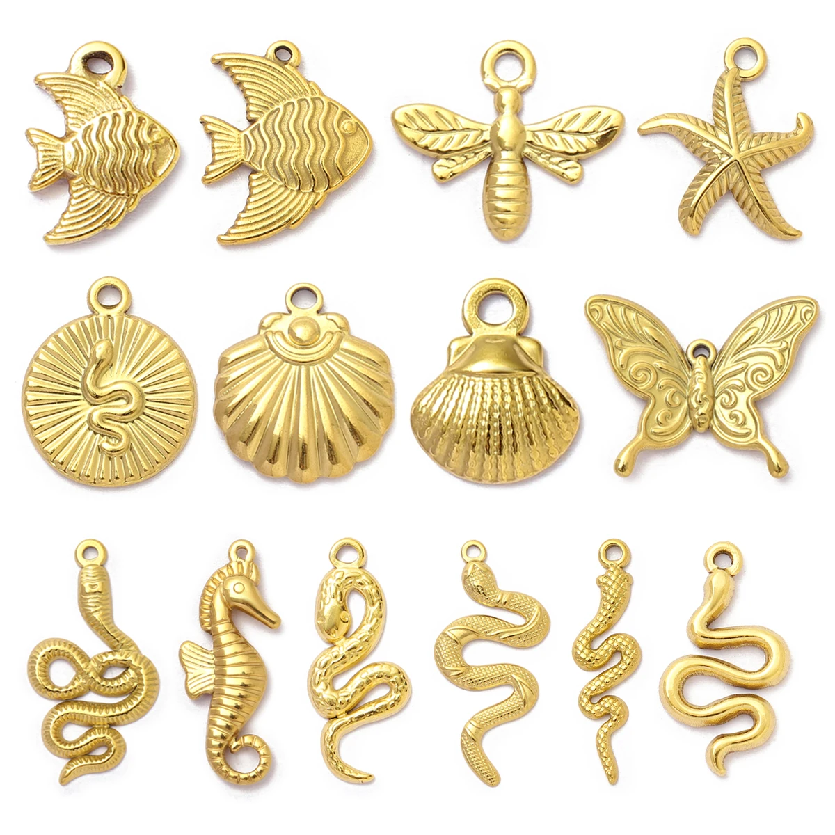 5pcs/Lot Snake Shell Stainless Steel Bracelet DIY Charms Starfish Seahorse Necklace Pendants Women\'s Butterfly Jewelry
