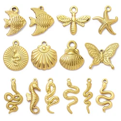 5pcs/Lot Snake Shell Stainless Steel Bracelet DIY Charms Starfish Seahorse Necklace Pendants Women's Butterfly Jewelry